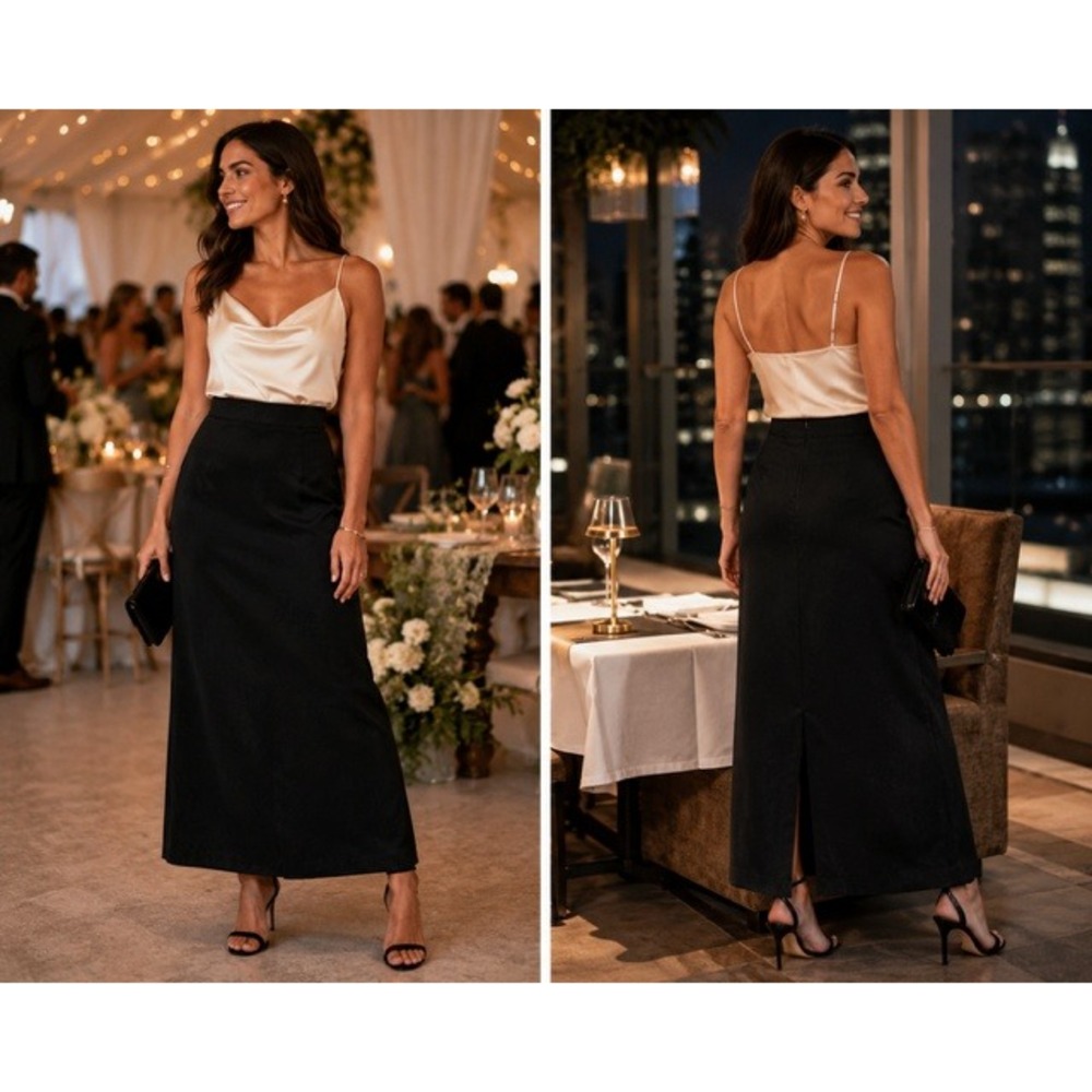 Sport Collection Stretch Black Maxi Skirt High Waist Back Slit Size 6 Canada